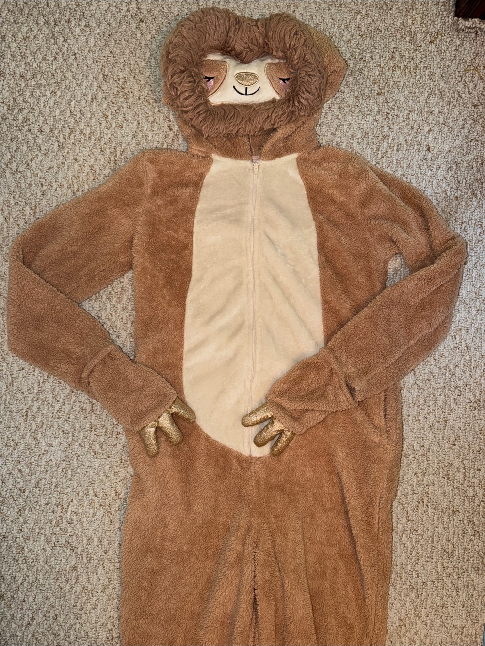 Hooded Sloth Plush Onesie / Jumpsuit Halloween Costume. Adorable AND Warm